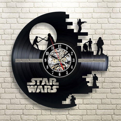 Vintage Vinyl Record Wall Clock Modern Design Creative 3D Stickers Movie Theme Star Wars Clocks Hanging Wall Watch Home Decor