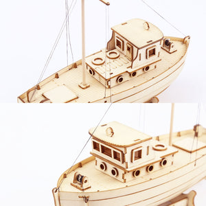 Wooden Ship 3D Puzzle Assembly Kit - DIY Mechanical Toy Fishing Boat